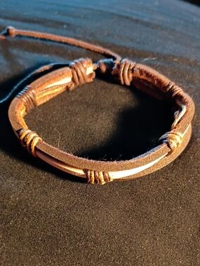 Brown Leather Cord Bracelet with White Accent